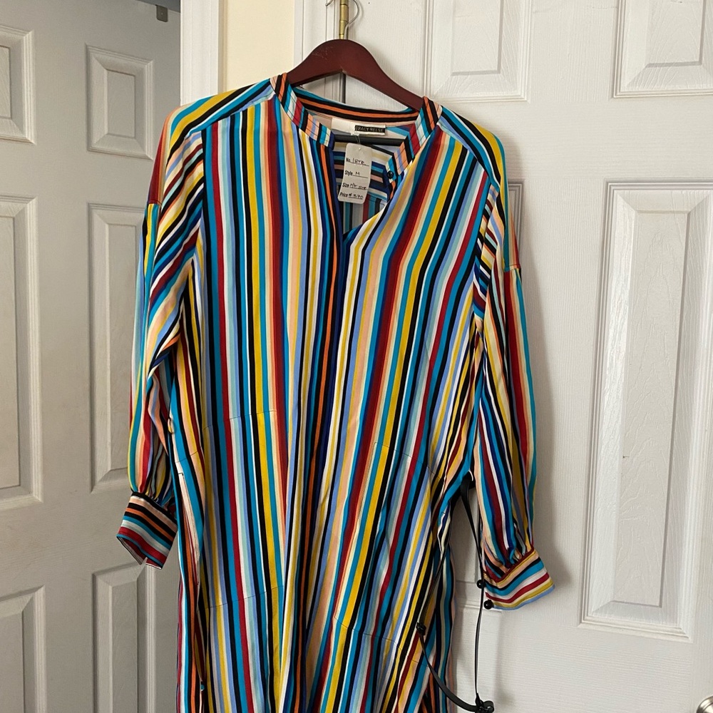 Tracy Reese multi colored stripe belted shirt dress Sz M